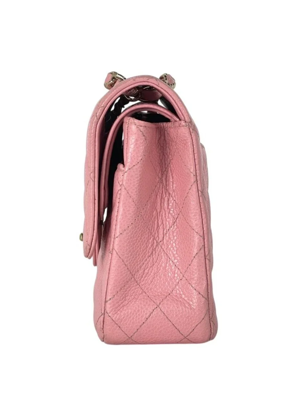 Chanel Quilted Double Flap Chain Shoulder Bag CC Logo Caviar Leather Pink